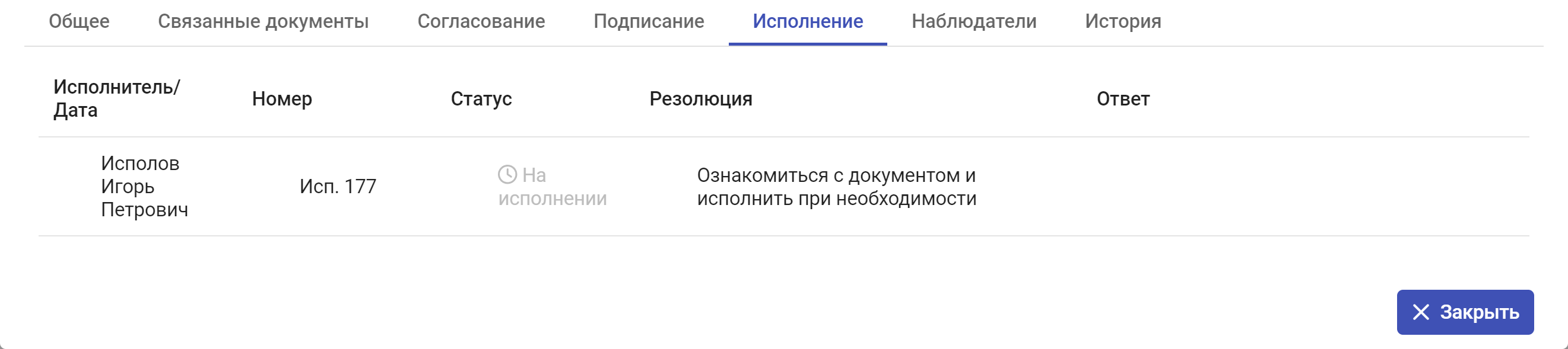 Рисунок 6.8. Информация об исполнении резолюций по документу