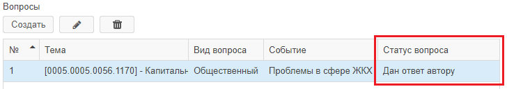 Рисунок 2.34. Статус вопроса в карточке обращения