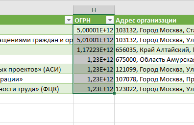 Рисунок 11. Выделенные ячейки