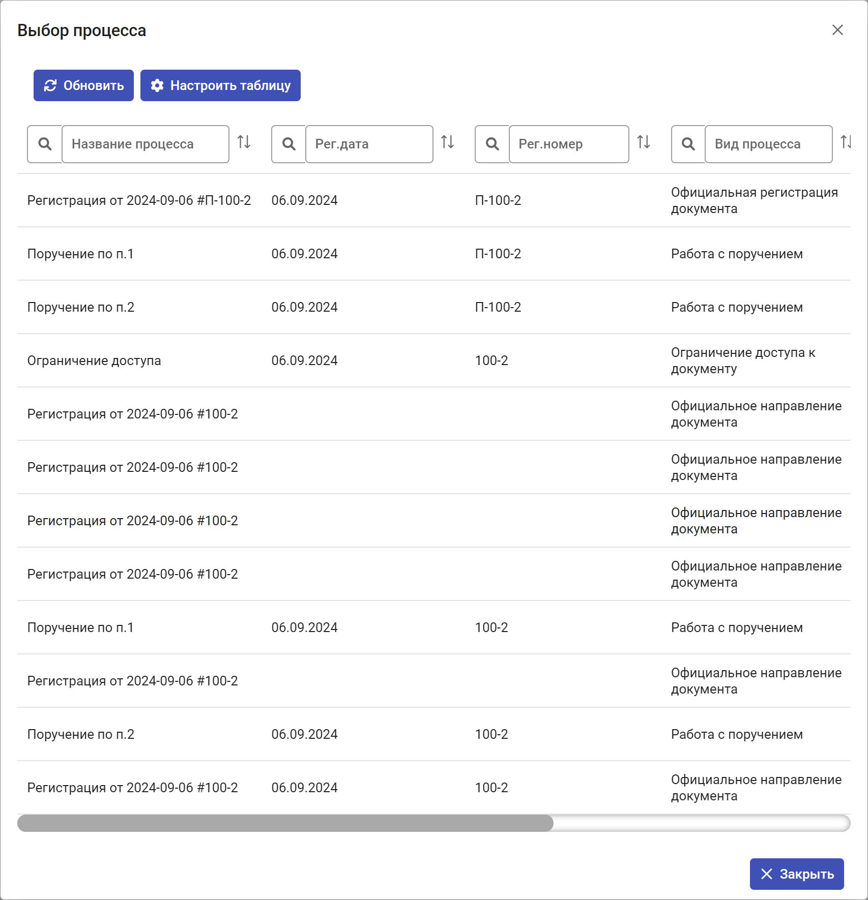  Рисунок 5.10. Окно «Выбор процесса»