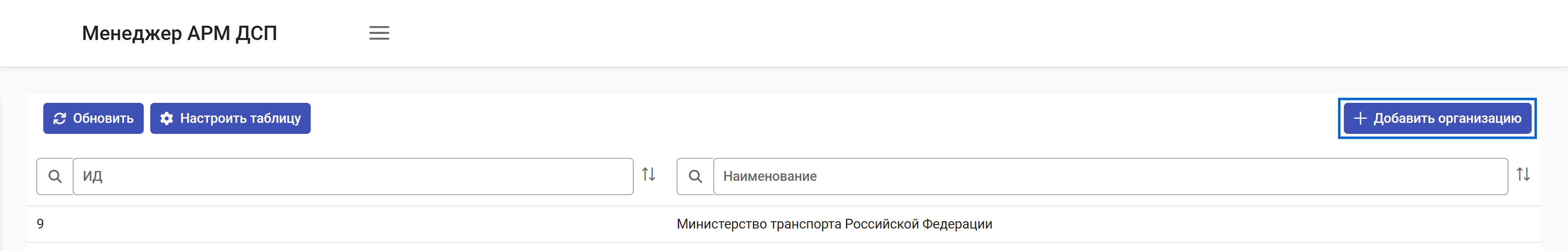 Рисунок 7.5. Кнопка добавления новой организации