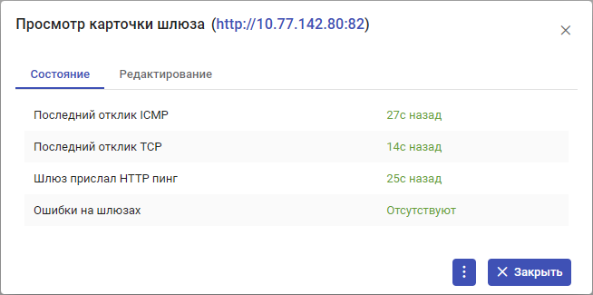 Рисунок 7.5. Окно «Просмотр карточки шлюза»