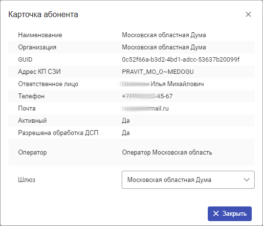 Рисунок 8.4. Карточка абонента – участника